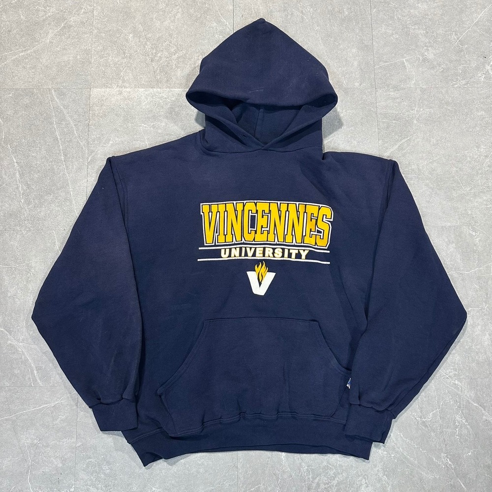 Russell Athletic Vincennes University Hoodie Mens Large Navy Blue Pullover 4407